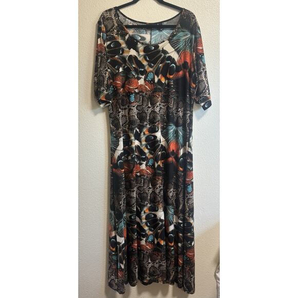 Attitudes by Renee Size XL Maxi Dress Soft Knit Unique Moth & Snake Print Artsy - Picture 1 of 9